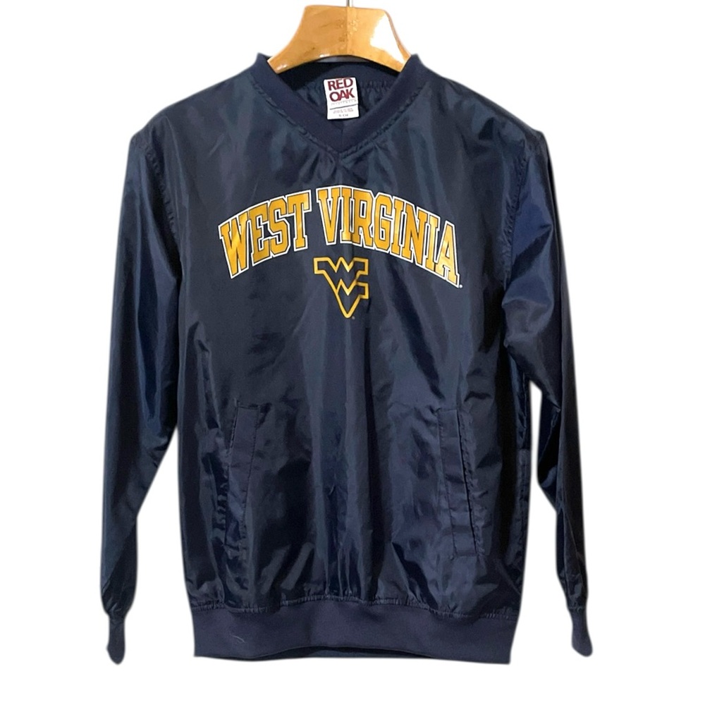 West Virginia Navy V-Neck Pullover Windbreaker Jacket Gold Lettering Size S